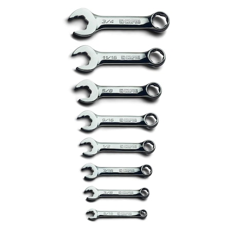 WaveDrive Pro Stubby Combination Wrench Set, 5/16 3/4, SAE, 8-Piece Heavy Duty Canvas Pouch